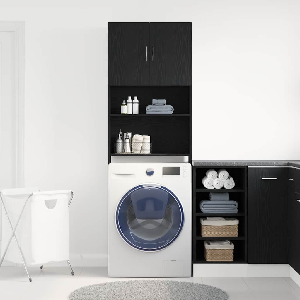 Mobile Lavatrice Rovere Nero 64x24x190 cm in Legno Multistrato