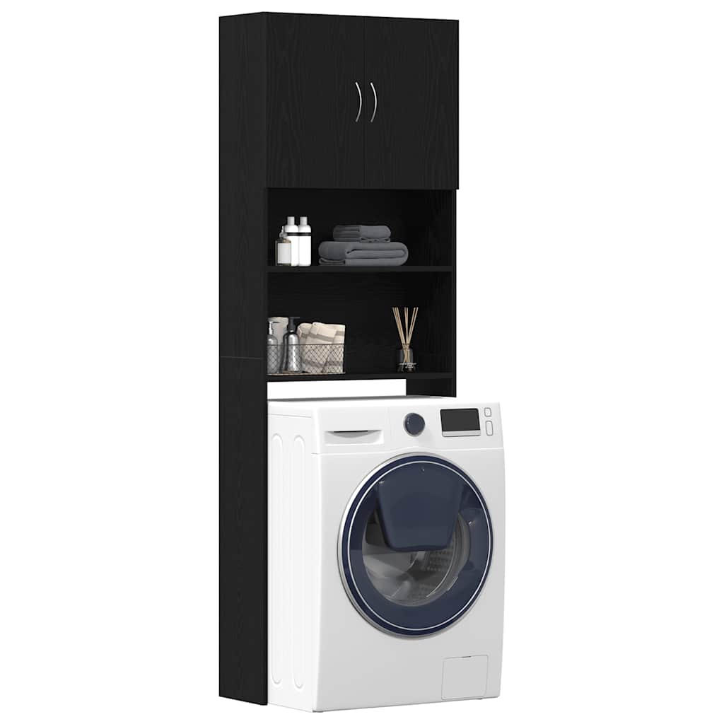 Mobile Lavatrice Rovere Nero 64x24x190 cm in Legno Multistrato