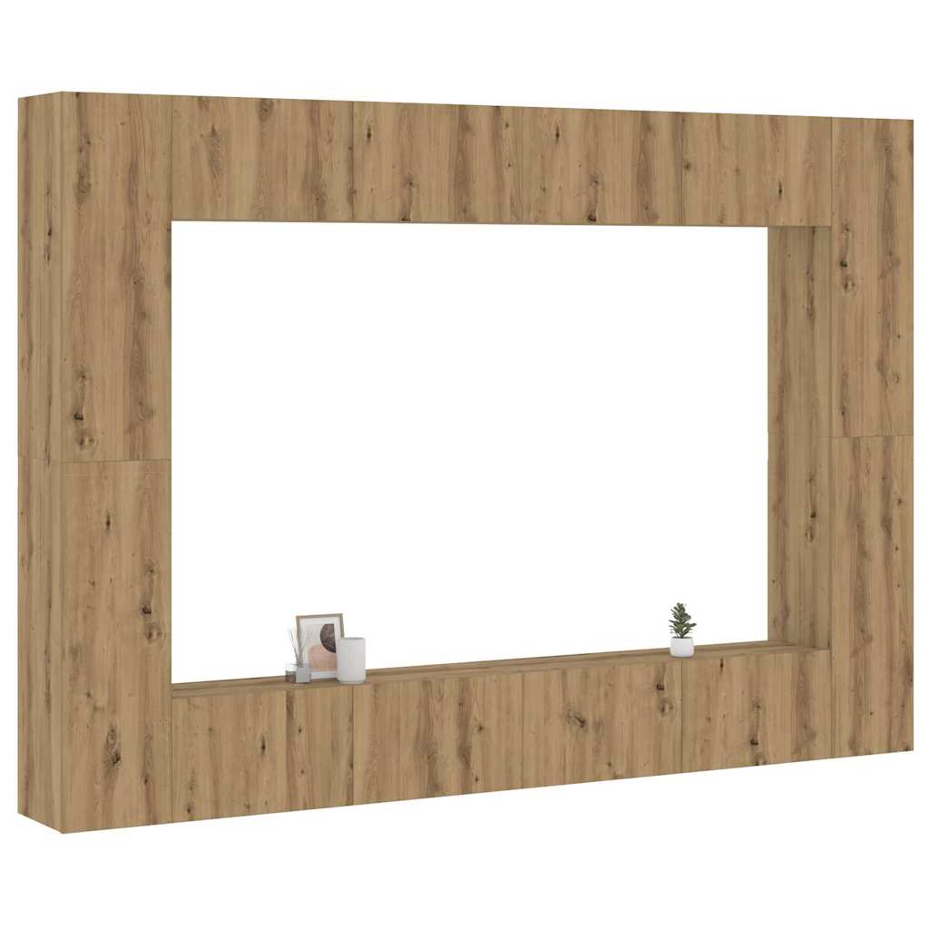 Set Mobile TV 8 pz Montato a Parete Rovere in Legno Multistrato
