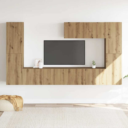 Mobili TV a Parete 7 pz Rovere Artigianale Legno Multistrato