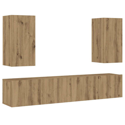 Mobili TV a Parete 4 pz Rovere Artigianale in Legno Multistrato