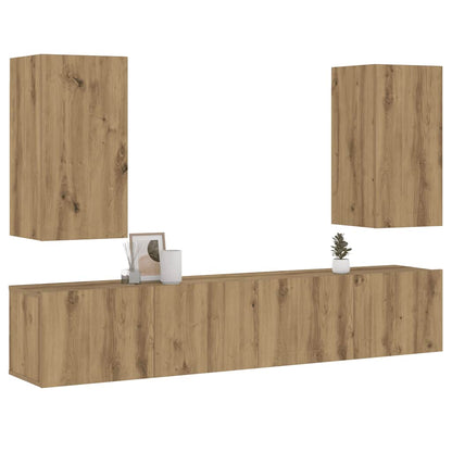 Mobili TV a Parete 4 pz Rovere Artigianale in Legno Multistrato