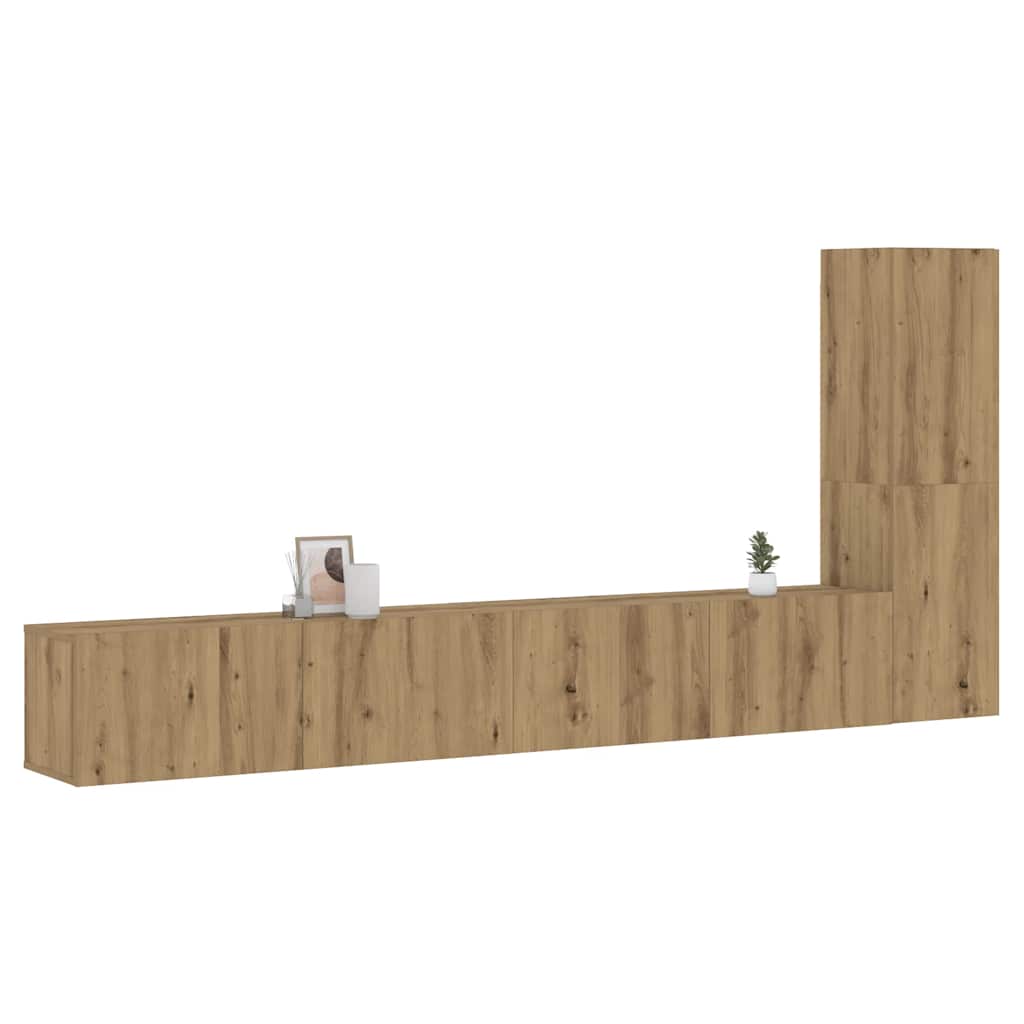 Mobili TV a Parete 3 pz Rovere Artigianale in Legno Multistrato