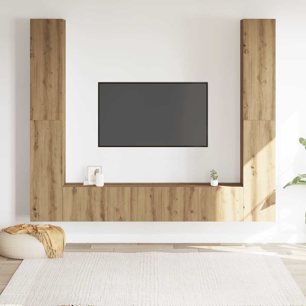 Mobili TV a Parete 6 pz Rovere Artigianale Legno Multistrato