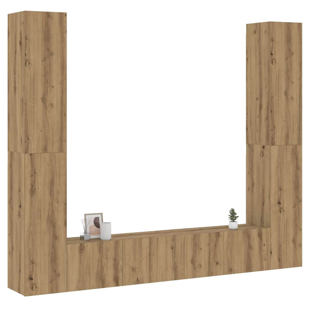 Mobili TV a Parete 6 pz Rovere Artigianale Legno Multistrato