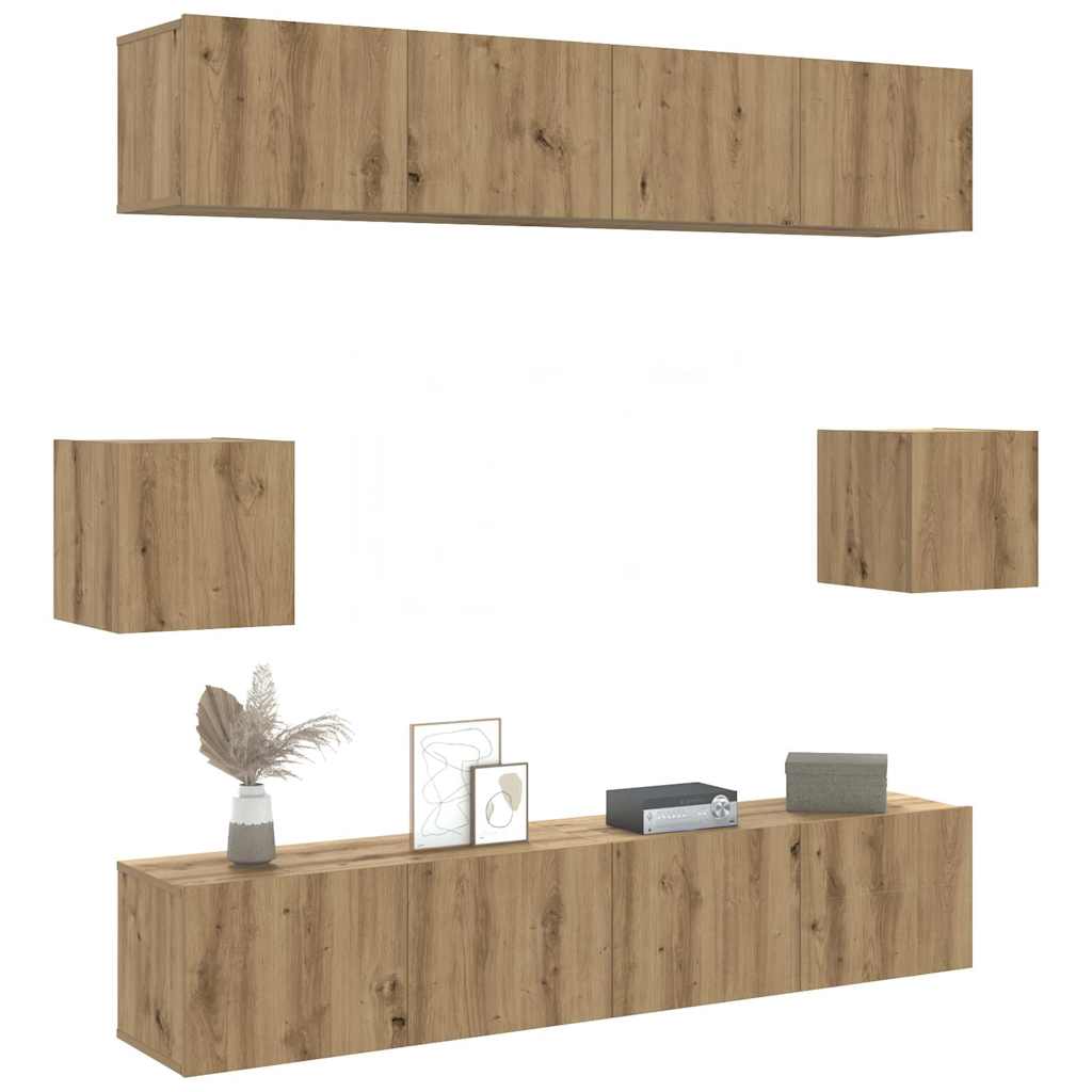 Set Mobile TV 6 pz Montato a Parete Rovere in Legno Multistrato