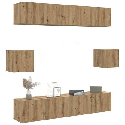 Set Mobile TV 6 pz Montato a Parete Rovere in Legno Multistrato