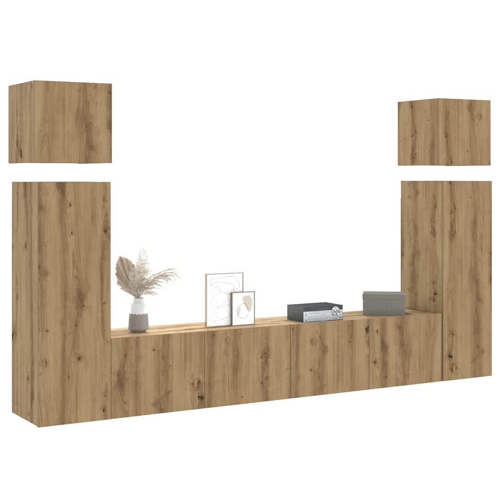 Set Mobile TV 8 pz Montato a Parete Rovere in Legno Multistrato