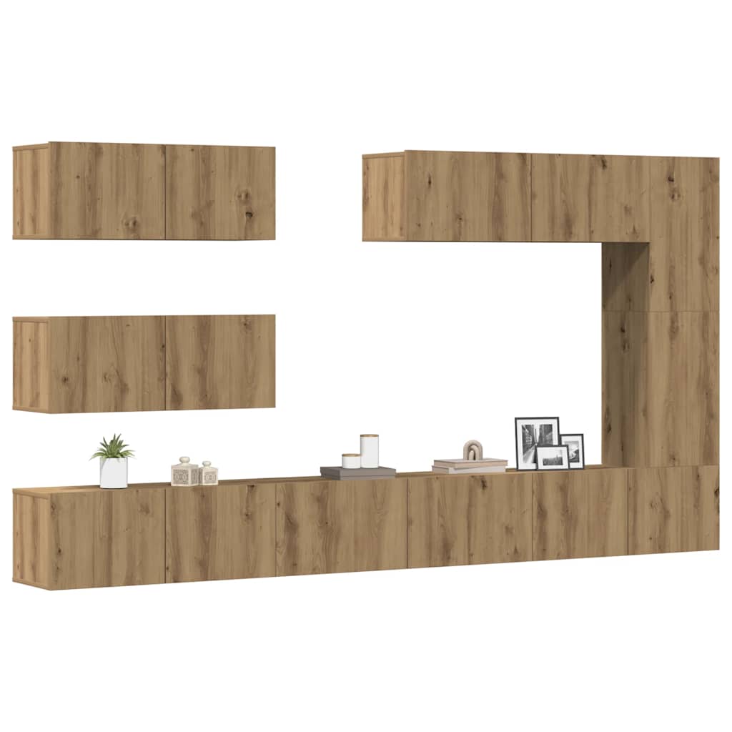 Set Mobile TV 7 pz Montato a Parete Rovere in Legno Multistrato
