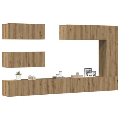 Set Mobile TV 7 pz Montato a Parete Rovere in Legno Multistrato
