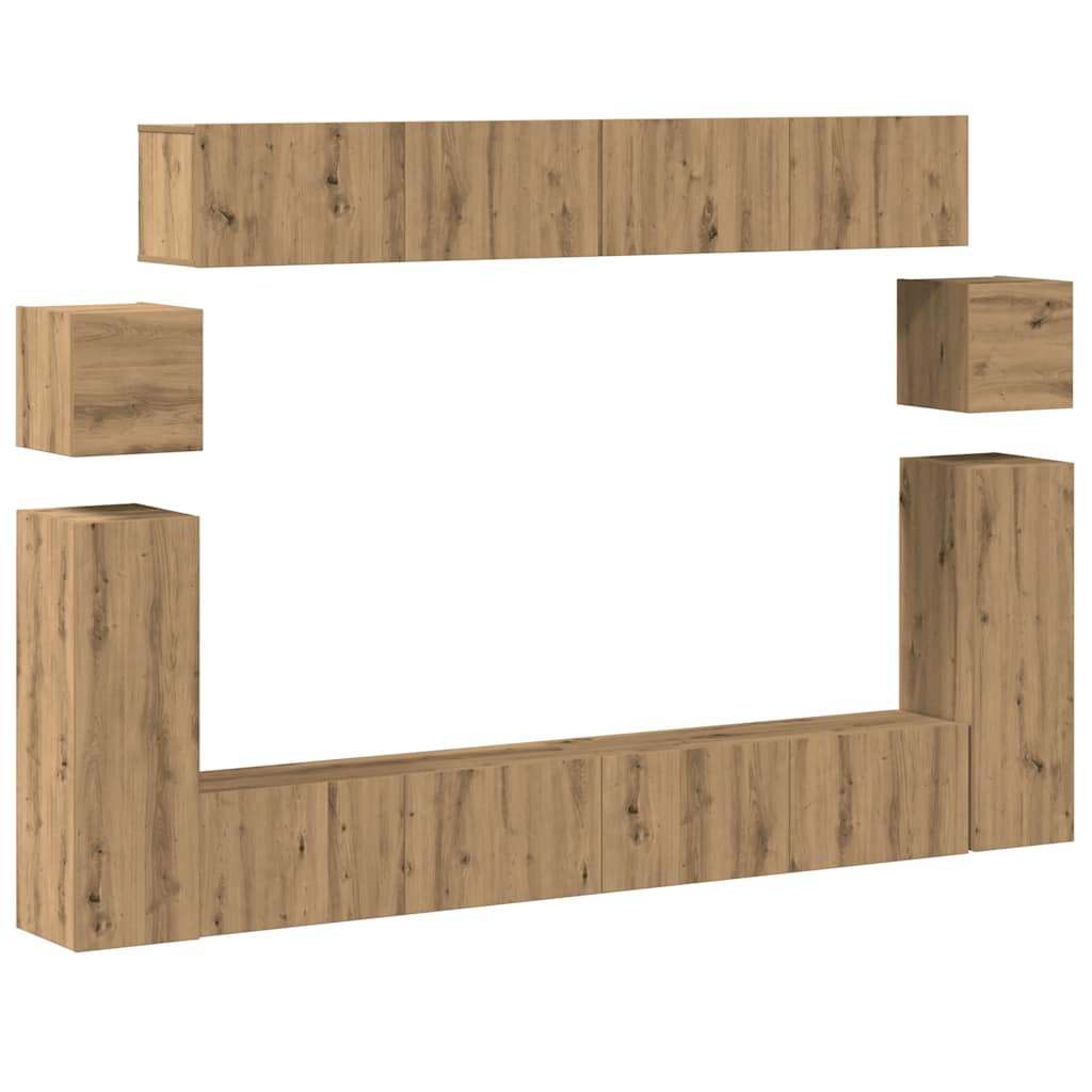 Set Mobile TV 8 pz Montato a Parete Rovere in Legno Multistrato