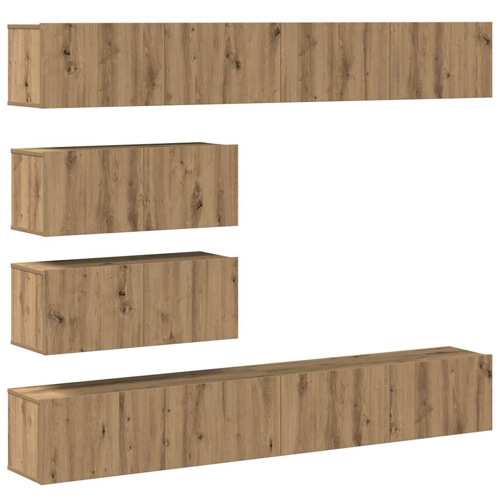 Set Mobile TV 6 pz Montato a Parete Rovere in Legno Multistrato
