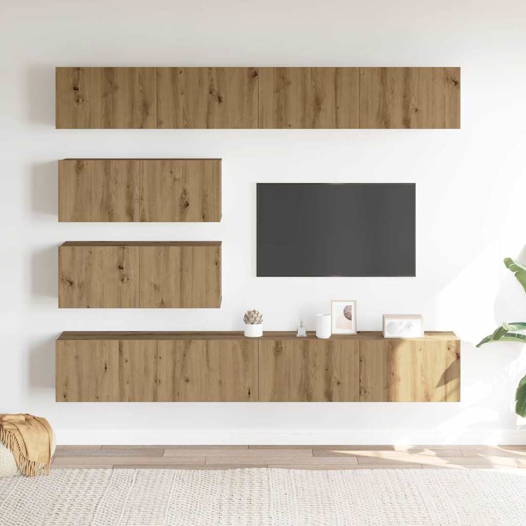 Set Mobile TV 6 pz Montato a Parete Rovere in Legno Multistrato