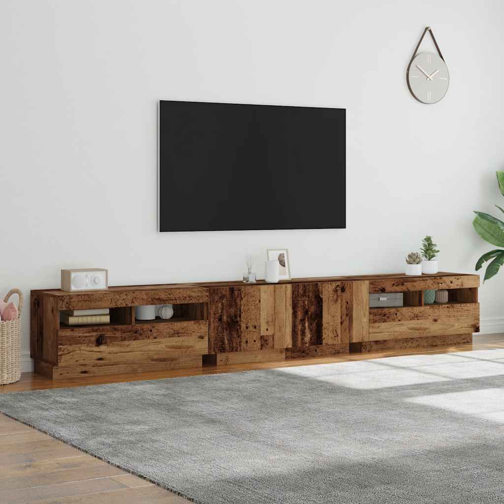 Mobile Porta TV con LED Legno Antico 260x35x40 cm Truciolato