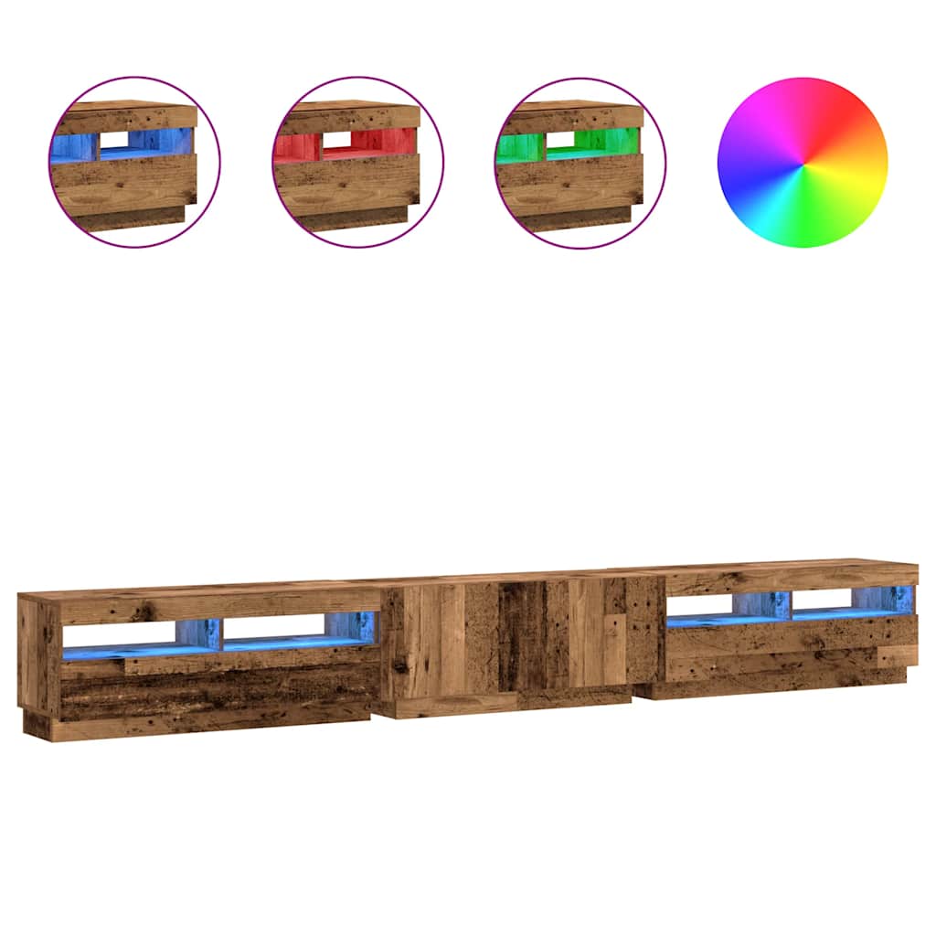 Mobile Porta TV con LED Legno Antico 300x35x40 cm Truciolato