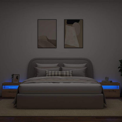 Comodino con LED Rovere Artigianale 60x35x40 cm in Truciolato