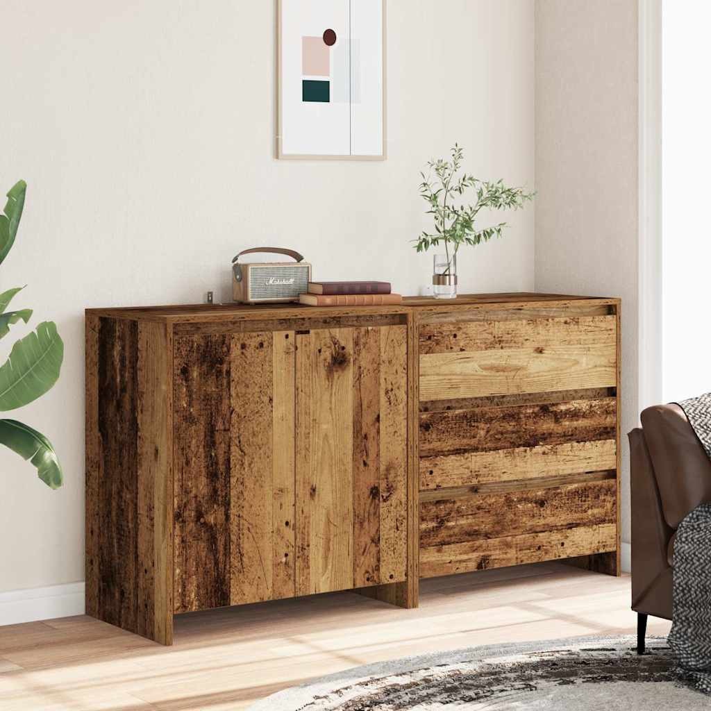 Credenza 2 pz Legno Antico in Legno Multistrato