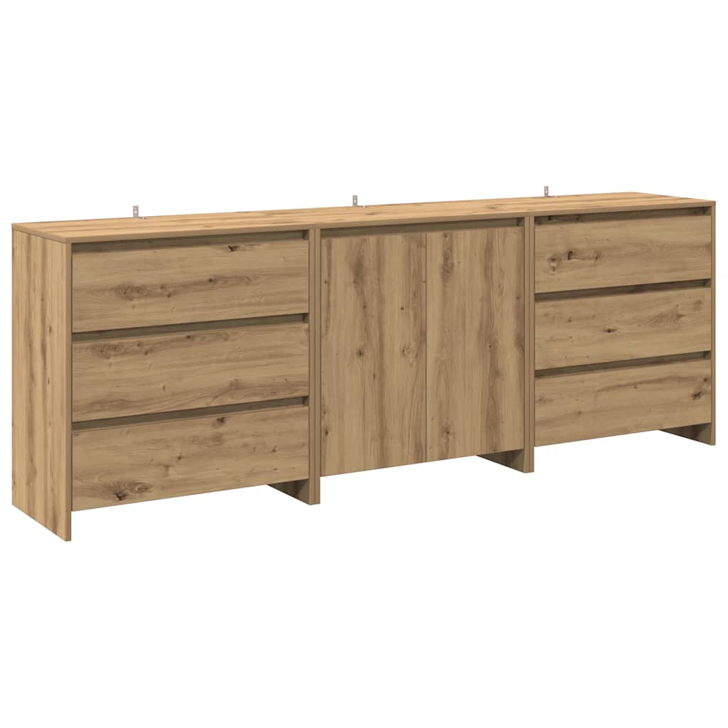 Credenza 3 pz Rovere Artigianale in Legno Multistrato