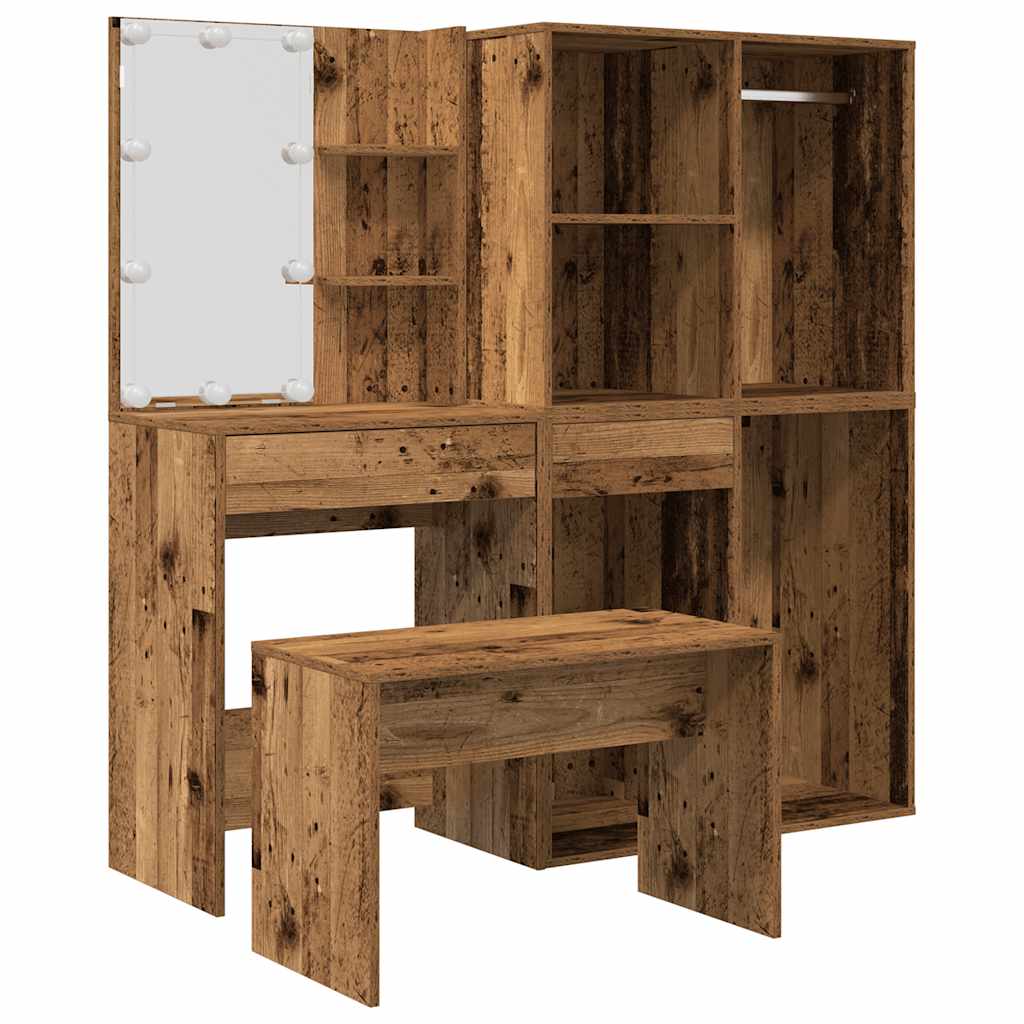 Set Tavolo da Toeletta con LED Legno Antico Legno Multistrato
