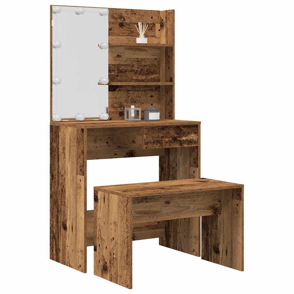 Set Tavolo da Toeletta con LED Legno Antico Legno Multistrato