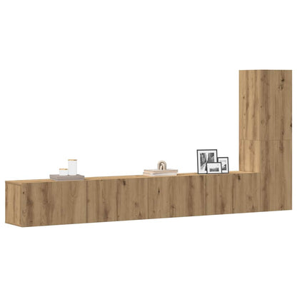 Set Mobile TV 3 pz Montato a Parete Rovere in Truciolato
