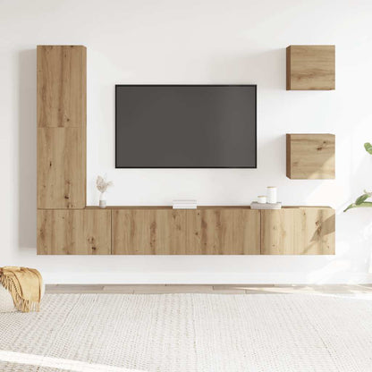 Set Mobile TV 5 pz Montato a Parete Rovere in Legno Multistrato