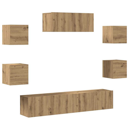Set Mobile TV 7 pz Montato a Parete Rovere Artigianale