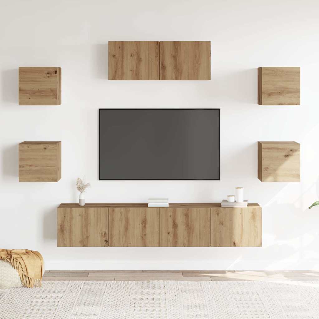 Set Mobile TV 7 pz Montato a Parete Rovere Artigianale