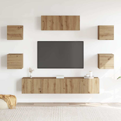 Set Mobile TV 7 pz Montato a Parete Rovere Artigianale