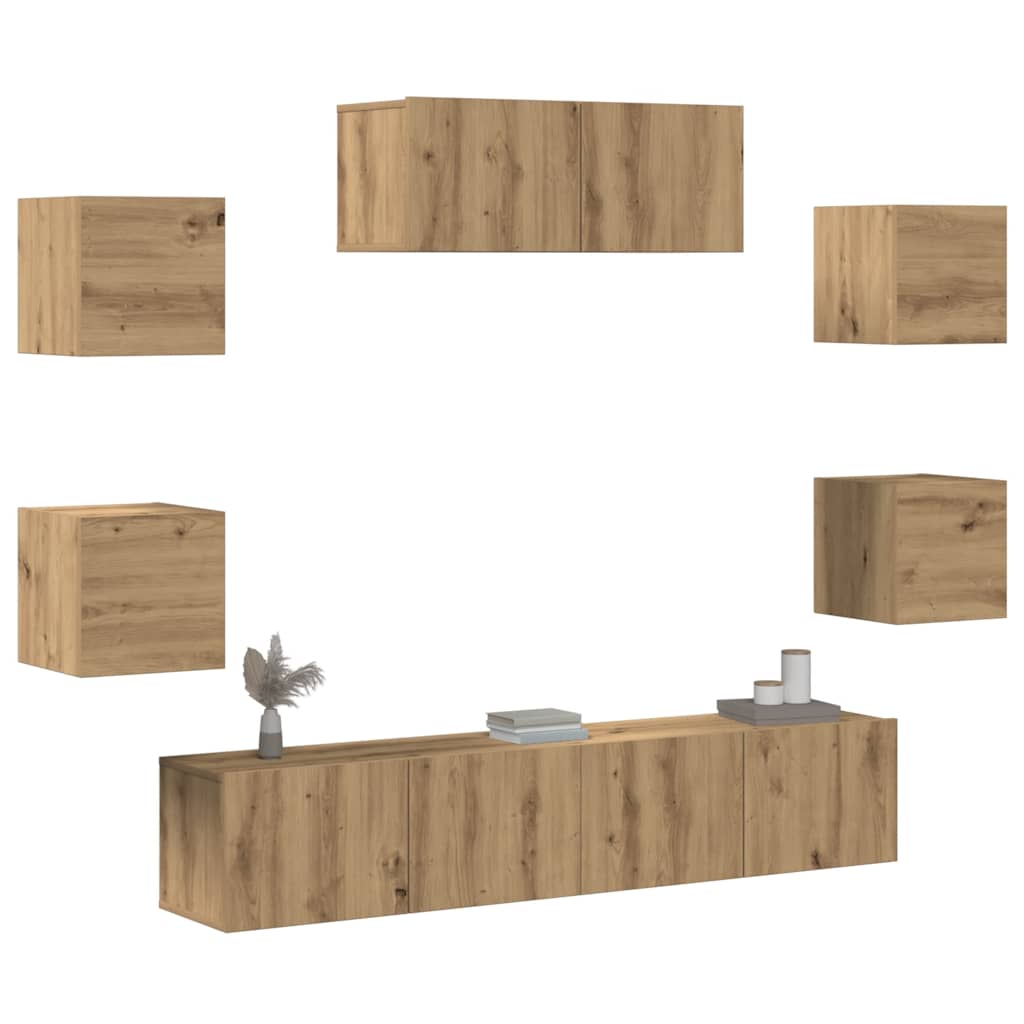 Set Mobile TV 7 pz Montato a Parete Rovere Artigianale