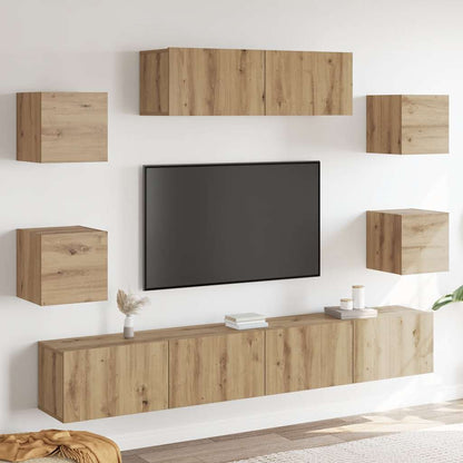 Set Mobile TV 7 pz Montato a Parete Rovere in Legno Multistrato