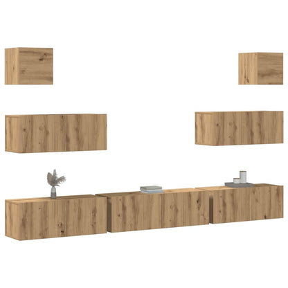 Set Mobile TV 7 pz Montato a Parete Rovere in Legno Multistrato