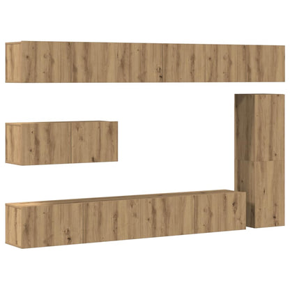 Set Mobile TV 7 pz Montato a Parete Rovere in Legno Multistrato