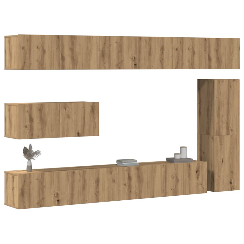 Set Mobile TV 7 pz Montato a Parete Rovere in Legno Multistrato