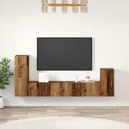 Set Mobile TV 4 pz Montato a Parete Legno Antico in Truciolato