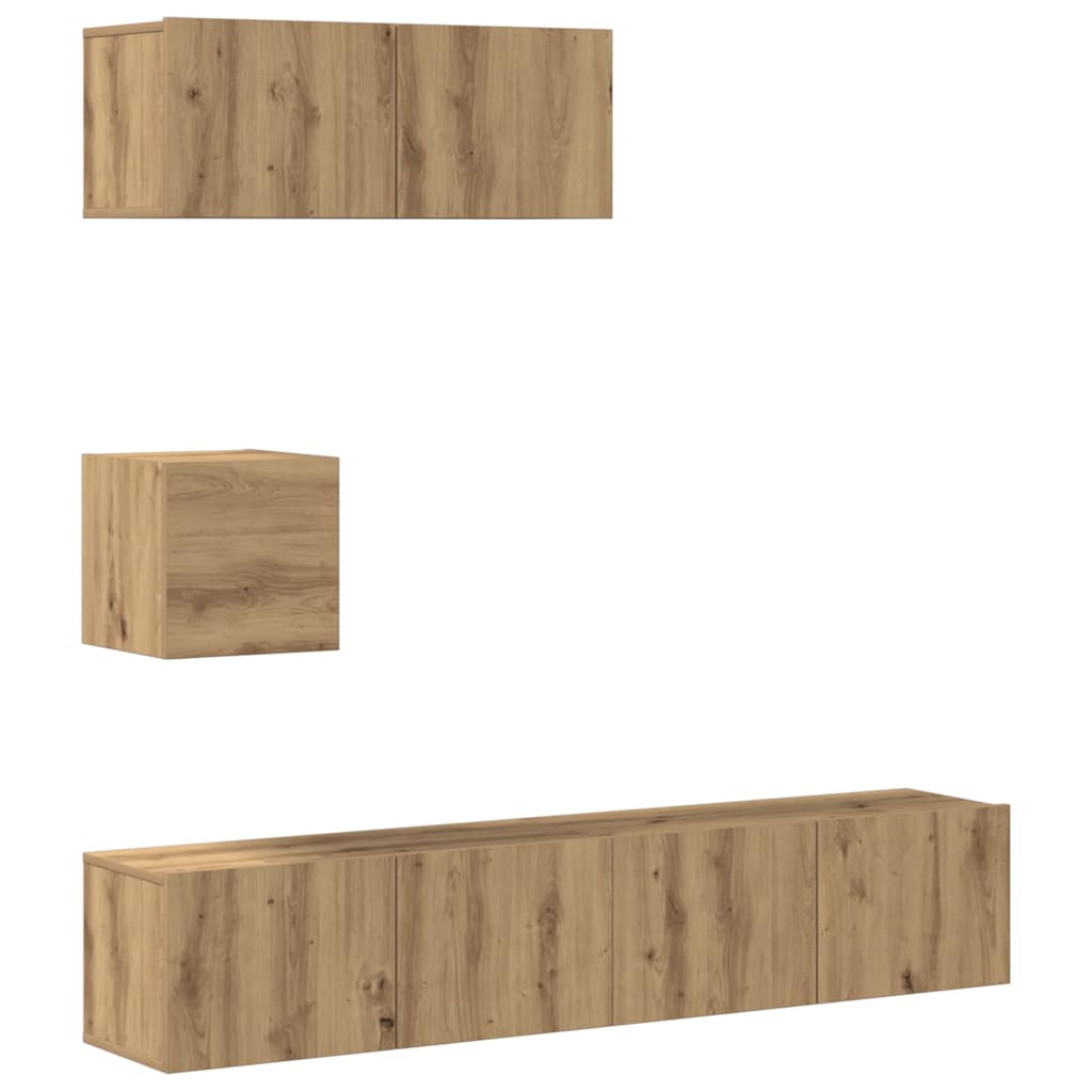 Set Mobile TV 4 pz Montato a Parete Rovere in Legno Multistrato