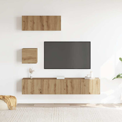 Set Mobile TV 4 pz Montato a Parete Rovere in Legno Multistrato