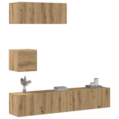 Set Mobile TV 4 pz Montato a Parete Rovere in Legno Multistrato