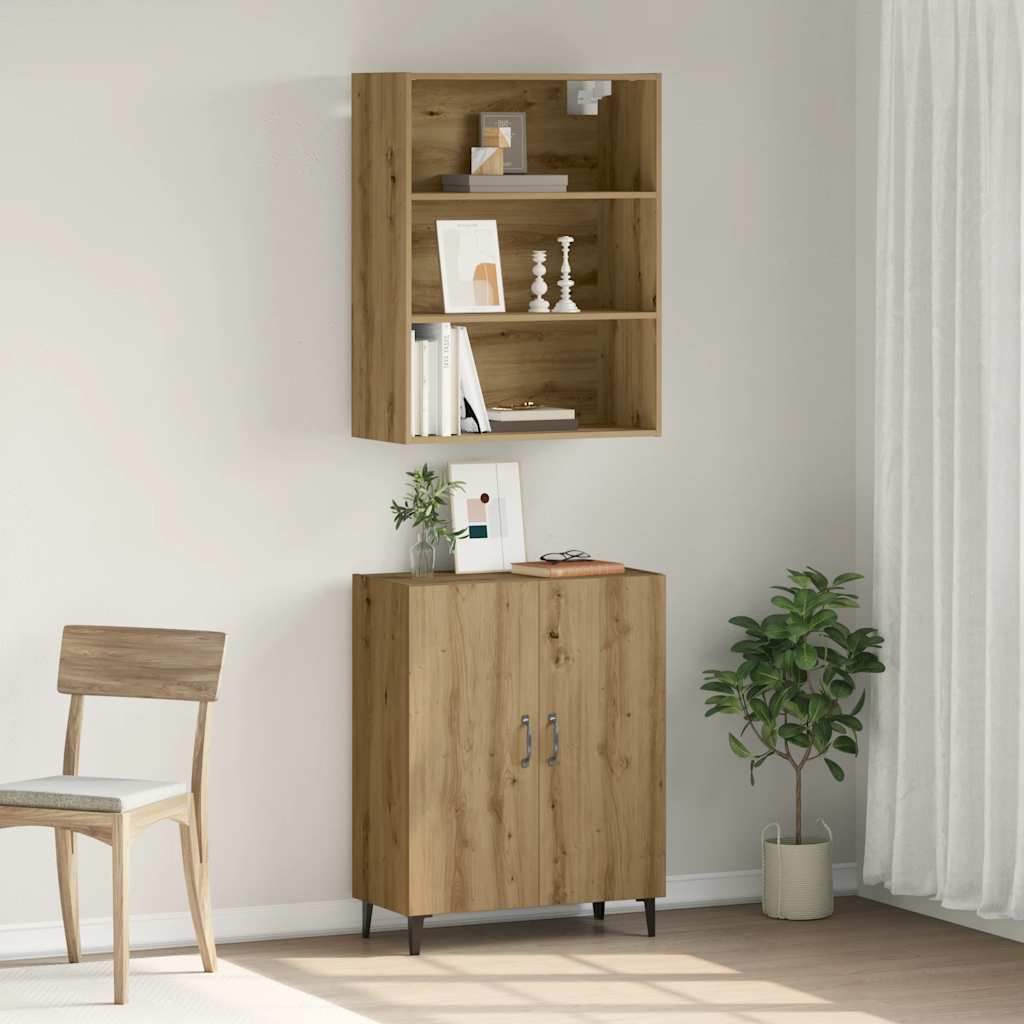 Credenza con Pensile Rovere Artigianale in Legno Multistrato