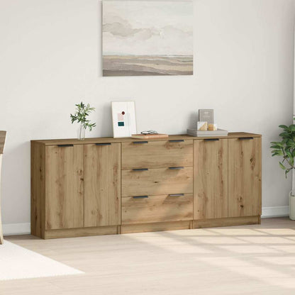 Credenze 3 pz Rovere Artigianale 60x30x70 cm Legno Multistrato