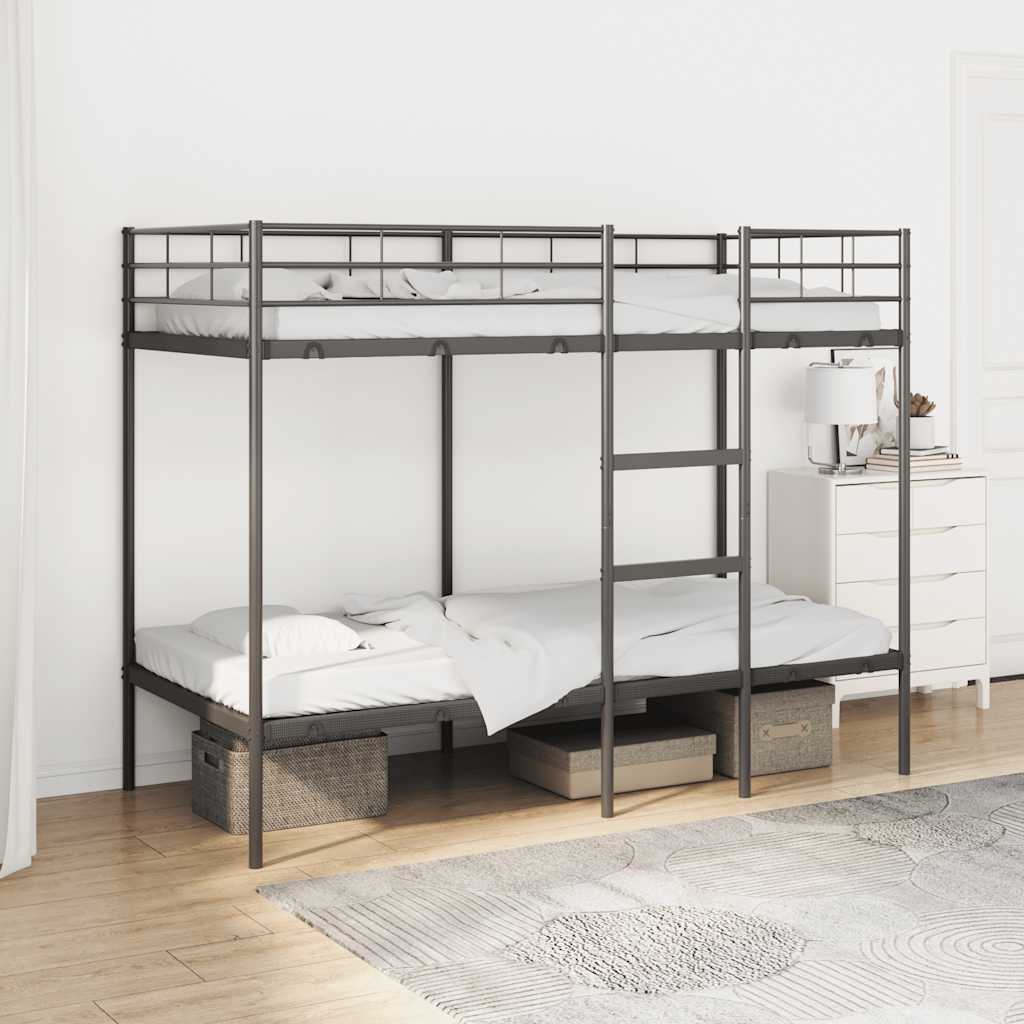 Letto a Castello senza Materasso Nero 90x200 cm in Acciaio