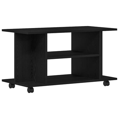 Mobile TV Ruote Rovere Nero 80x40x45cm Legno Multistrato