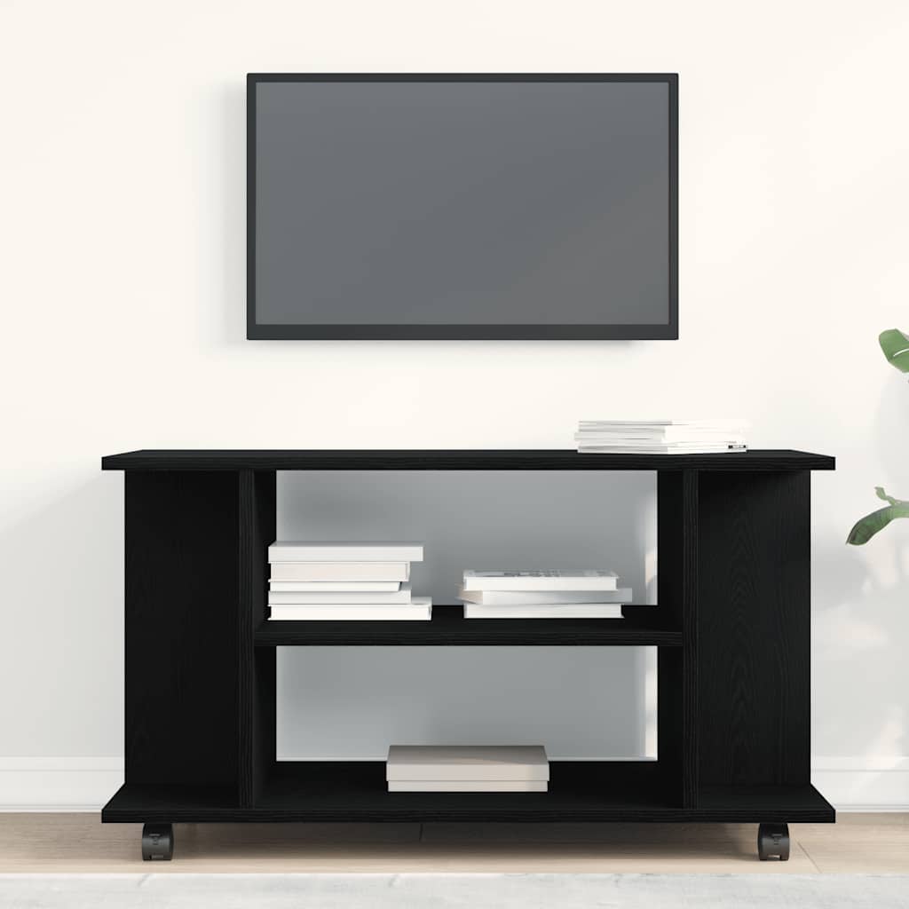 Mobile TV Ruote Rovere Nero 80x40x45cm Legno Multistrato