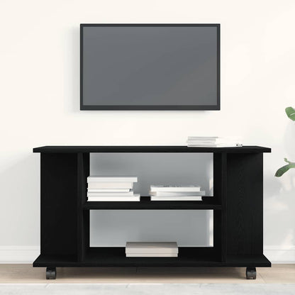 Mobile TV Ruote Rovere Nero 80x40x45cm Legno Multistrato
