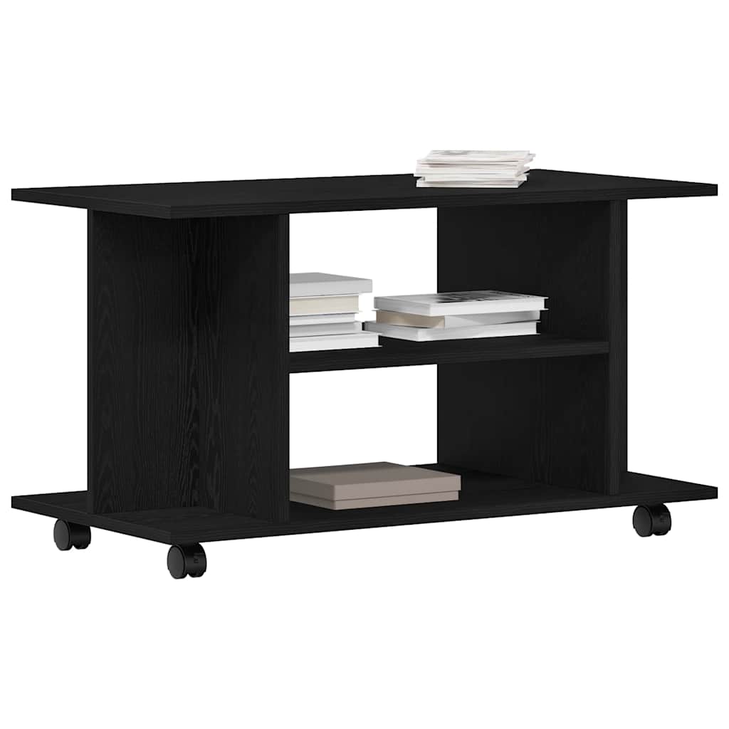 Mobile TV Ruote Rovere Nero 80x40x45cm Legno Multistrato