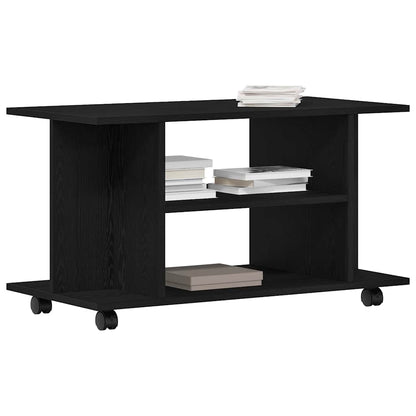 Mobile TV Ruote Rovere Nero 80x40x45cm Legno Multistrato