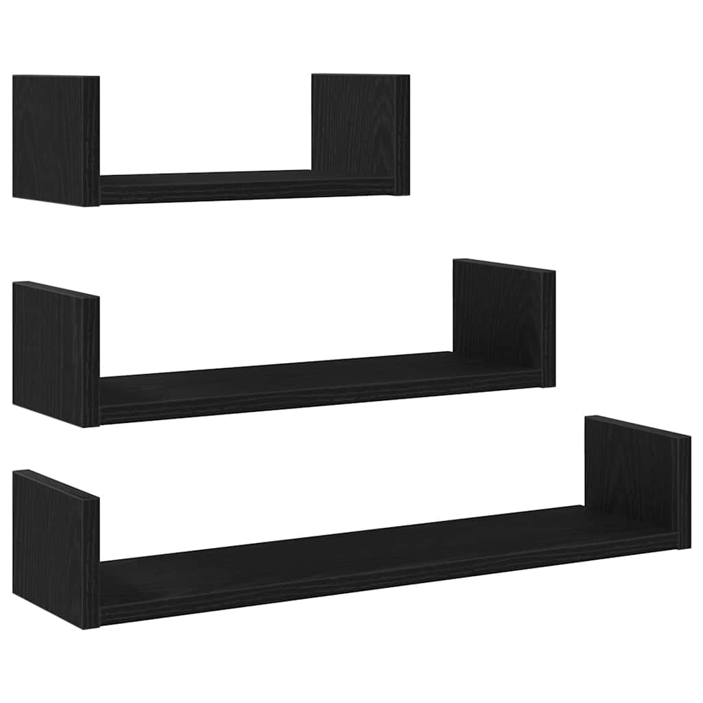 Mensole Parete 3pz Rovere Nero in Legno Multistrato