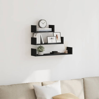 Mensole Parete 3pz Rovere Nero in Legno Multistrato