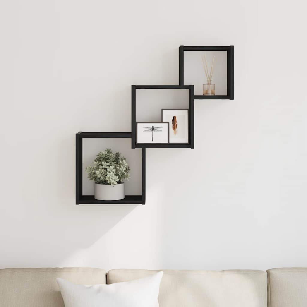 Mensole a Cubo Parete Rovere Nero 68x15x68 cm Legno Multistrato