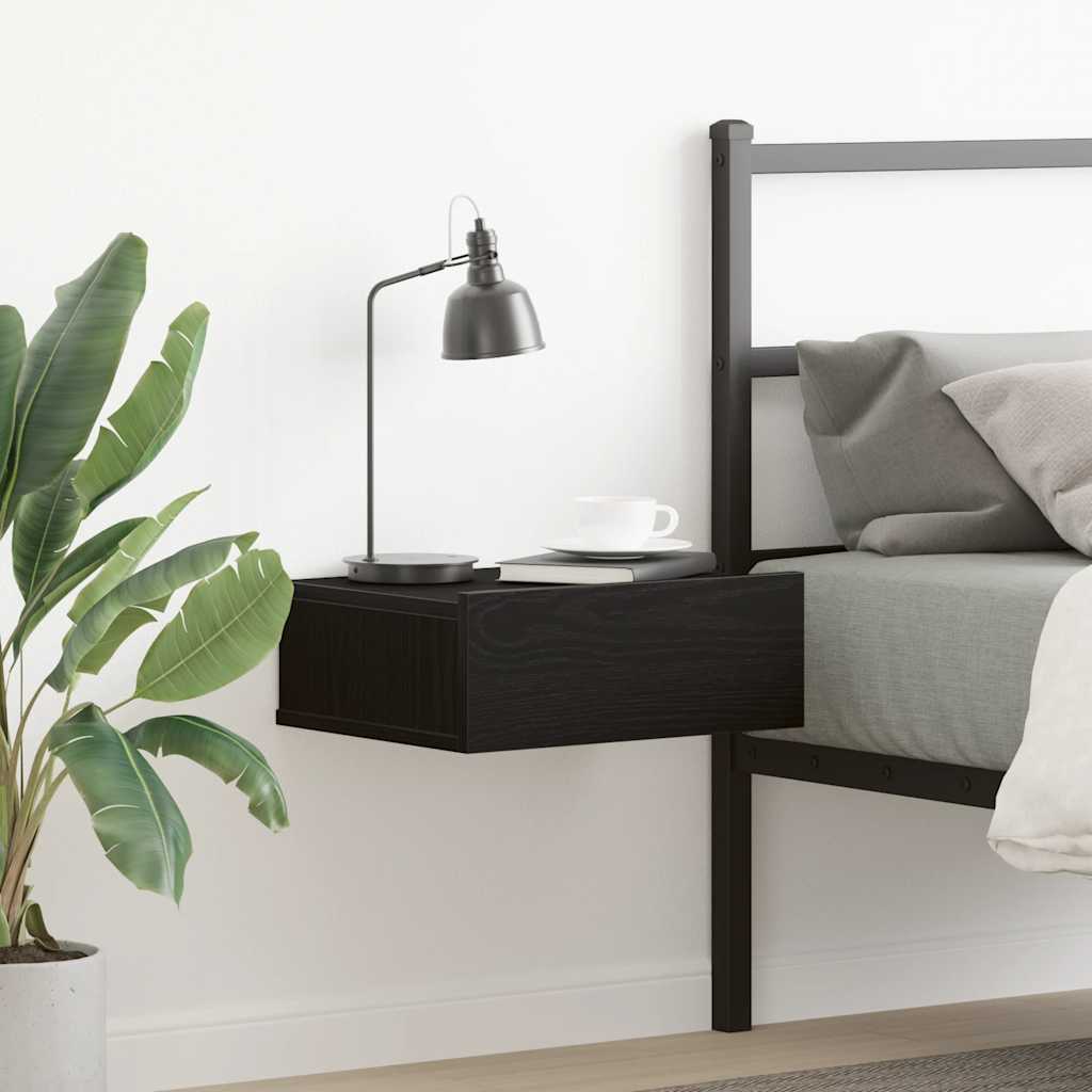 Comodino sospeso Rovere Nero 40x32x15 cm in Legno ingegnerizzato